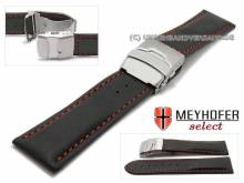 Uhrenarmband Penhold 26mm schwarz Leder glatt Faltschließe rote Naht von MEYHOFER (Schließenanstoß 24 mm)
