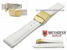 Watch strap Tacoma 24mm white leather smooth with golden clasp by MEYHOFER (width of clasp 22 mm)