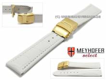 Watch strap Renton 24mm white leather alligator grain with golden clasp by MEYHOFER (width of clasp 22 mm)