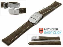 Meyhofer EASY-CLICK Uhrenband Hudson 18mm dunkelbraun Textil-Look helle Naht mit Faltschließe (Schließenanstoß 18 mm)