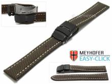 Meyhofer EASY-CLICK Uhrenband Huron 18mm dunkelbraun Textil-Look helle Naht mit Faltschließe (Schließenanstoß 18 mm)
