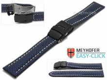 Meyhofer EASY-CLICK Uhrenband Huron 18mm mittelblau Textil-Look helle Naht mit Faltschließe (Schließenanstoß 18 mm)