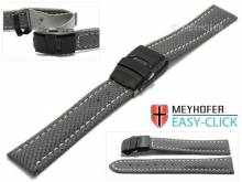 Watch strap Meyhofer EASY-CLICK Huron 18mm grey Textile look light stitching with clasp (width of clasp 18 mm)