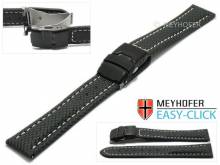 Meyhofer EASY-CLICK Uhrenband Huron 18mm schwarz Textil-Look helle Naht mit Faltschließe (Schließenanstoß 18 mm)