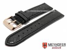 Watch strap Teresina 22mm black croco grain with ros� golden buckle by MEYHOFER (width of buckle 20 mm)
