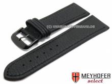 Watch strap Tebessa Classic 28mm black leather stitched black buckle by MEYHOFER (width of buckle 26 mm)