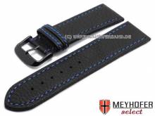 Watch strap Tebessa 28mm black leather blue stitching black buckle by MEYHOFER (width of buckle 26 mm)