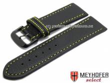 Watch strap Tebessa 28mm black leather yellow stitching black buckle by MEYHOFER (width of buckle 26 mm)