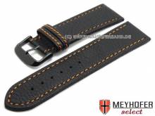 Watch strap Tebessa 28mm black leather orange stitching black buckle by MEYHOFER (width of buckle 26 mm)