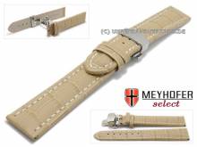 Watch strap XL Treffurt 24mm beige leather alligator grain with butterfly clasp by MEYHOFER (width of clasp 22 mm)