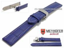 Watch strap XL Treffurt 18mm blue leather alligator grain with butterfly clasp by MEYHOFER (width of clasp 18 mm)