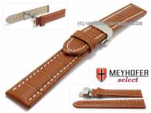 Watch strap XL Treffurt 24mm light brown leather alligator grain with butterfly clasp MEYHOFER (width of clasp 22 mm)