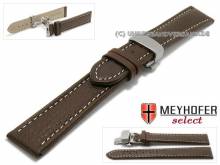Watch strap XL Castuera 24mm dark brown leather grained light stitching with clasp MEYHOFER (width of clasp 22 mm)