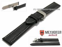 Uhrenarmband XL Castuera 18mm schwarz Leder genarbt helle Naht mit Faltschließe von MEYHOFER (Schließenanstoß 18 mm)