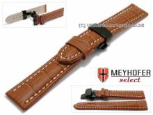 Watch strap Brisbane 24mm brown alligator grain clasp black light stitching by MEYHOFER (width of clasp 22 mm)