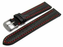 Uhrenarmband Edmonton 24mm schwarz mit Titanschließe Carbon-Look rote Naht von MEYHOFER (Schließenanstoß 22 mm)