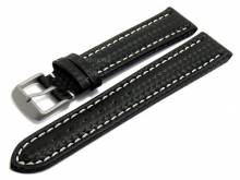 Uhrenarmband Edmonton 24mm schwarz mit Titanschließe Carbon-Look helle Naht von MEYHOFER (Schließenanstoß 22 mm)