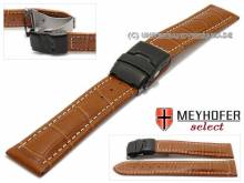 Watch strap Singapur 24mm light brown leather alligator grain with black clasp by MEYHOFER (width of clasp 22 mm)