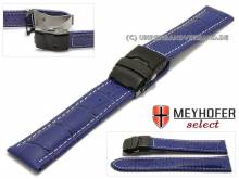 Watch strap Singapur 24mm royal blue leather alligator grain with black clasp by MEYHOFER (width of clasp 22 mm)
