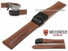 Watch strap Manila 24mm brown leather grained with black clasp by MEYHOFER (width of clasp 22 mm)