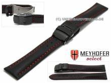 Watch strap Tokyo 24mm black leather smooth with black clasp red stitching by MEYHOFER (width of clasp 22 mm)