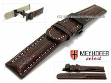 Watch strap Avanos 24mm dark brown teju-grain light stitching butterfly clasp black MEYHOFER (width of clasp 22 mm)