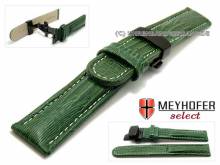 Watch strap Avanos 24mm green teju-grain light stitching butterfly clasp black MEYHOFER (width of clasp 22 mm)