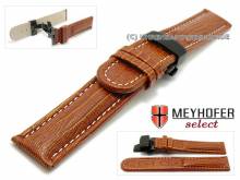 Watch strap Avanos 24mm red brown teju-grain light stitching butterfly clasp black MEYHOFER (width of clasp 22 mm)
