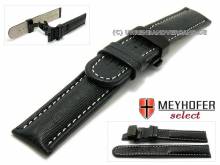 Watch strap Avanos 18mm black teju-grain light stitching butterfly clasp black MEYHOFER (width of clasp 18 mm)