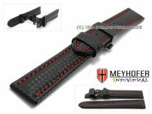 Watch strap Nogaro 24mm black carbon look butterfly clasp black red stitching by MEYHOFER (width of clasp 22 mm)