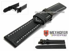 Watch strap Nogaro 24mm black carbon look butterfly clasp black light stitching by MEYHOFER (width of clasp 22 mm)