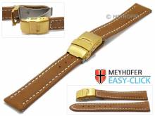 Watch strap Meyhofer EASY-CLICK Yukon 24mm brown leather vegetable tanned light stitched clasp (width of clasp 22 mm)