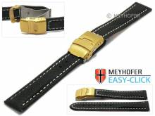 Meyhofer EASY-CLICK Uhrenarmband Yukon 18mm schwarz Leder vegetabil helle Naht Faltschließe (Schließenanstoß 18 mm)