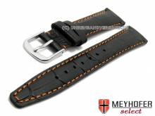 ABVERKAUF: Uhrband Savona 17mm schwarz Leder Alligator-Prägung orangefarbene Naht von MEYHOFER (Schließe 14 mm)
