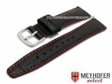 ABVERKAUF: Uhrenarmband Savona 17mm schwarz Leder Alligator-Prägung rote Naht von MEYHOFER (Schließenanstoß 14 mm)