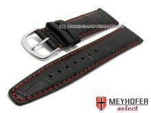ABVERKAUF: Uhrenarmband Savona 18mm schwarz Leder Alligator-Prägung rote Naht von MEYHOFER (Schließenanstoß 16 mm)