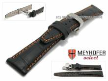 ABVERKAUF: Uhrband Volvera 17mm schwarz Alligator-Prägung orange Naht mit Faltschließe von MEYHOFER (Schließe 14 mm)