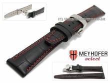 ABVERKAUF: Uhrband Volvera 17mm schwarz Alligator-Prägung rote Naht mit Faltschließe von MEYHOFER (Schließe 14 mm)