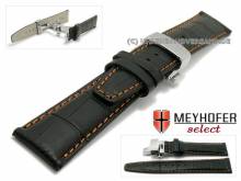 ABVERKAUF: Uhrband Volvera 18mm schwarz Alligator-Prägung orange Naht mit Faltschließe von MEYHOFER (Schließe 16 mm)