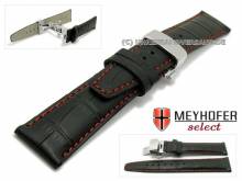 ABVERKAUF: Uhrband Volvera 18mm schwarz Alligator-Prägung rote Naht mit Faltschließe von MEYHOFER (Schließe 16 mm)