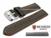 Watch strap Lanark 17mm dark brown leather grained matt orange stitching by MEYHOFER (width of buckle 16 mm)