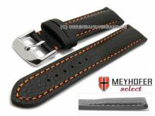 ABVERKAUF: Uhrenarmband Lanark 17mm schwarz Leder genarbt matt orange Naht von MEYHOFER (Schließenanstoß 16 mm)