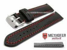 ABVERKAUF: Uhrenarmband Lanark 17mm schwarz Leder genarbt matt rote Naht von MEYHOFER (Schließenanstoß 16 mm)