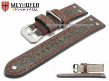ABVERKAUF: Uhrenarmband Ansbach 22mm antikschwarz Leder Aviator-Look rote Naht von Meyhofer (Schließenanstoß 20 mm)