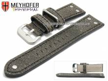 ABVERKAUF: Uhrenarmband Ansbach 22mm antikschwarz Leder Aviator-Look Naht schwarz von Meyhofer (Schließenanstoß 20 mm)