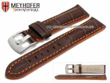 Watch strap Estero 17mm dark brown leather alligator grain orange stitching by MEYHOFER (width of buckle 16 mm)