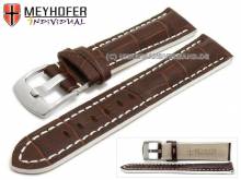 ABVERKAUF: Uhrarmband Estero 19mm dunkelbraun Leder Alligator-Prägung weiße Naht von Meyhofer (Schließenanstoß 18 mm)