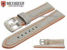 Watch strap Estero 24mm grey leather alligator grain orange stitching by MEYHOFER (width of buckle 20 mm)