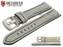 Watch strap Estero 24mm grey leather alligator grain black stitching by MEYHOFER (width of buckle 20 mm)