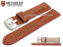 ABVERKAUF: Uhrenarmband Estero 19mm hellbraun Leder Alligator-Prägung rote Naht von Meyhofer (Schließenanstoß 18 mm)